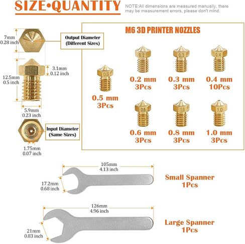 Rustark 30pcs 3D Printer Nozzle kit Brass J-Head Extruder Print Heads 0.2mm 0.3mm 0.4mm 0.5mm 0.6mm 0.8mm 1mm Tools with 2 Pack Spanner for V5 V6 Nozzles Replacement Removal in Saudi Arabia