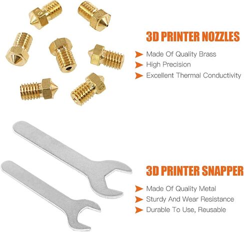 Rustark 30pcs 3D Printer Nozzle kit Brass J-Head Extruder Print Heads 0.2mm 0.3mm 0.4mm 0.5mm 0.6mm 0.8mm 1mm Tools with 2 Pack Spanner for V5 V6 Nozzles Replacement Removal in Saudi Arabia