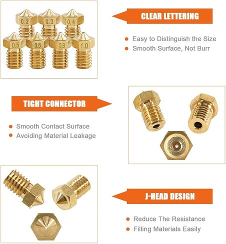 Rustark 30pcs 3D Printer Nozzle kit Brass J-Head Extruder Print Heads 0.2mm 0.3mm 0.4mm 0.5mm 0.6mm 0.8mm 1mm Tools with 2 Pack Spanner for V5 V6 Nozzles Replacement Removal in Saudi Arabia