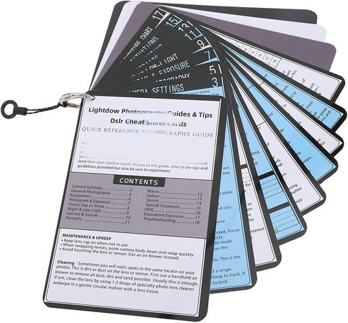 DSLR Cheat Sheet Cards, White Balance Gray Card for Beginners, Plastic Quick Reference Photography Cards with Weatherproof Design, 18 Pages of Tips, Examples in Saudi Arabia