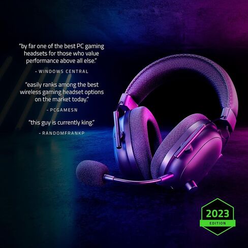 سماعة الألعاب اللاسلكية Razer BlackShark V2 Pro للكمبيوتر الشخصي، PS5، PS4، Switch، 2.4 جيجا هرتز RF، بلوتوث، سماعة رأس HyperClear Super Wideband Mic، أغطية أذن عازلة للضوضاء، عمر بطارية 70 ساعة - أسود (متجدد) in Saudi Arabia