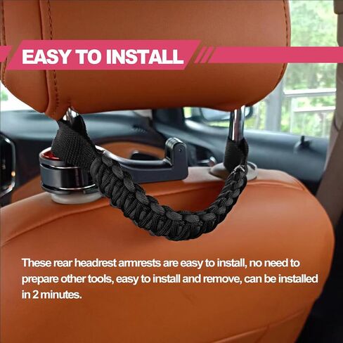 2PCS Safety Anti-Collision Headrest Grab Handles, Car Front Rear Seat Back Roll Bar Grip Handles Kit, Heavy Duty Automotive Interior Accessories Universal for SUV Truck Pickup (Black) in Saudi Arabia