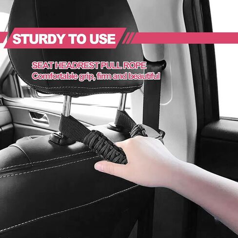 2PCS Safety Anti-Collision Headrest Grab Handles, Car Front Rear Seat Back Roll Bar Grip Handles Kit, Heavy Duty Automotive Interior Accessories Universal for SUV Truck Pickup (Black) in Saudi Arabia