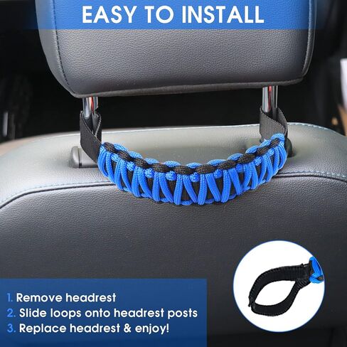 BESTAOO Headrest Grab Handles, Universal Paracord Rear Seat Grab Handles & Safety Grip Handles for Jeep Wrangler Accessories, Ford Bronco 2021+, Trucks, SUV, Cars (Black) in Saudi Arabia