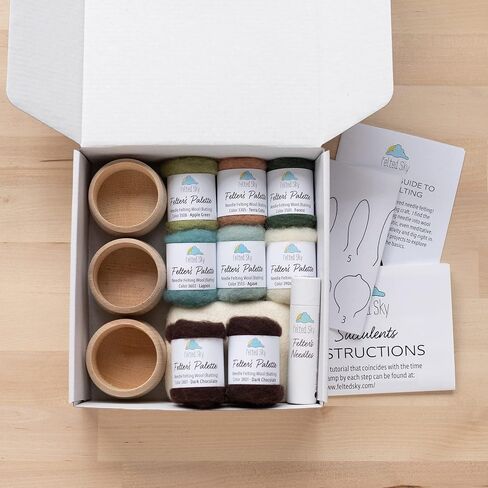 مجموعة أدوات التلبيد بإبرة السماء العصارية مع تعليمات الفيديو | تعلم كيفية النحت بالصوف | مناسب للمبتدئين للبالغين والمراهقين | تتضمن كل شيء لإنشاء 3 نباتات صناعية لطيفة in Kuwait