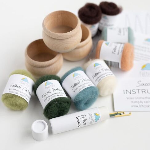 مجموعة أدوات التلبيد بإبرة السماء العصارية مع تعليمات الفيديو | تعلم كيفية النحت بالصوف | مناسب للمبتدئين للبالغين والمراهقين | تتضمن كل شيء لإنشاء 3 نباتات صناعية لطيفة in Kuwait