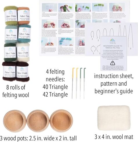 مجموعة أدوات التلبيد بإبرة السماء العصارية مع تعليمات الفيديو | تعلم كيفية النحت بالصوف | مناسب للمبتدئين للبالغين والمراهقين | تتضمن كل شيء لإنشاء 3 نباتات صناعية لطيفة in Kuwait