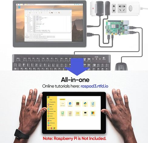 SunFounder RasPad 3.0 - جهاز لوحي الكل في واحد لـ Raspberry Pi 4B مع شاشة لمس 10.1 بوصة وبطارية مدمجة لإنترنت الأشياء والبرمجة والألعاب ومشاريع الطباعة ثلاثية الأبعاد in Saudi Arabia