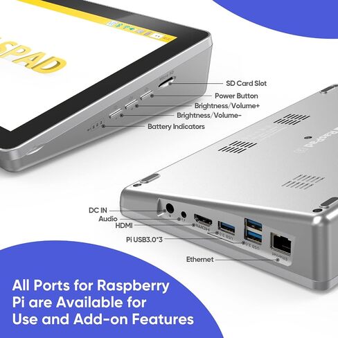 SunFounder RasPad 3.0 - جهاز لوحي الكل في واحد لـ Raspberry Pi 4B مع شاشة لمس 10.1 بوصة وبطارية مدمجة لإنترنت الأشياء والبرمجة والألعاب ومشاريع الطباعة ثلاثية الأبعاد in Saudi Arabia