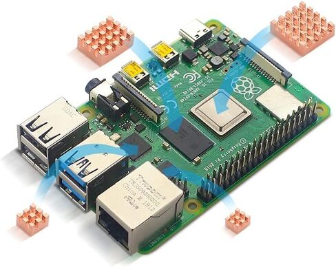 Raspberry Pi 4 8 ​​جيجابايت مع 4 مبددات حرارة نحاسية نقية 1.5 جيجا هرتز رباعي النواة Cortex-A72 64 بت مزدوج 4K عرض لاسلكي LAN 2.4 جيجا هرتز بلوتوث 5.0 (8 جيجابايت) in Kuwait