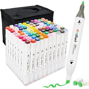 ArtBeek 80 Color Alcohol Markers Set, Coloring Markers for Adult Coloring Books No Bleeding, Dual Tip (Chisel & Fine Tip) in Kuwait