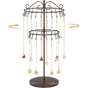 MODOWEY Rotating Necklace Holder Organizer Display Stand with 42 Hooks, 2-Tier Adjustable Metal Tree for Long & Short Necklace Hanger Selling, Tall Spinning Bracelet Storage Rack for Men Women, Black in Saudi Arabia