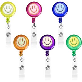 6Pcs Colorful Faces Badge Reel, Cute Work Badge Holder with Retractable Clip, Nurse Accessories Name Tag ID Clip Holder for Office School Hospital Teacher in Kuwait