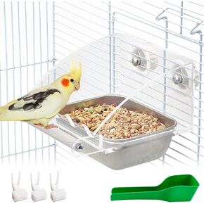 BNOSDM BIRD FEREER for DISTING مع فولاذ مقاوم للصدأ الطعام والمياه وعاء الأطباق الببغاء أكريليك مع حامل جثم مضاد للانزلاق للبغاء ، الكوكاتيل ، طائر الحب ، الكناري ، فينش ، conure ، cockatoo ، حمامة in Kuwait