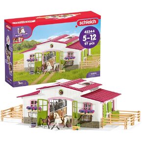 Schleich Horse Club - 60PC Little Horseshoe Open Stable Playset - with 2 Horse Figurines, Action Figure, Stable and Accessories - Toy Horses for Girls and Boys - Kids Ages 5+ | 42703 in Saudi Arabia