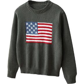 Verdusa Girl's American Flag Print Pullover Sweaters Round Neck Long Sleeve Knit Top in Saudi Arabia