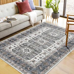 سجادة قابلة للغسل قديمة ， 8x10 منطقة بوهو سجاد لغرفة المعيشة ، غرفة نوم ، مطبخ ، سجادة داخلية غير قابلة للطي ناعمة ، البحرية/البيج in Kuwait