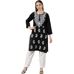 FCH FCHINABLE CHIKAN HANDIKRAFT WIND SEMI COTIN COMPLEDED KURTI | اختيار المرأة المثالية للمكاتب والملابس العادية ، الولايات المتحدة ، ألفا ، كبيرة ، أسود in Saudi Arabia