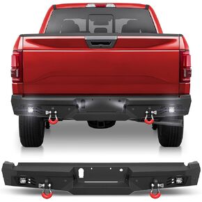 المصد الخلفي متوافق مع Ford F-150 2015-2025 ، شاحنة بيك آب سوداء محكم F150 مع لوحة خطوة من الفولاذ المقاوم للصدأ ، والأضواء والحلقة D (باستثناء Raptor و EcoBoost) in Kuwait