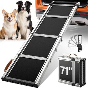 𝟐𝟎𝟐𝟓 𝐔𝐩𝐠𝐫𝐚𝐝𝐞𝐝 𝐔𝐩𝐠𝐫𝐚𝐝𝐞𝐝 Extra Long 71 "منحدر للكلاب للسيارة برأس قابل للتعديل ، منحدر للحيوانات الأليفة القابلة للطي للكلاب الكبيرة مع سطح السجادة غير المنقولة ، منحدر الكلاب حتى 330 رطلاً لأريكة سرير شاحنة سيارات سيارات السيارات in Kuwait
