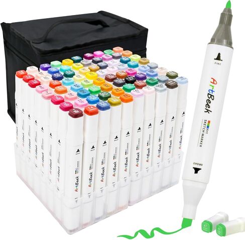 ArtBeek 80 Color Alcohol Markers Set, Coloring Markers for Adult Coloring Books No Bleeding, Dual Tip (Chisel & Fine Tip) in Kuwait