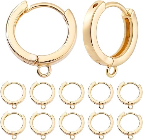 Beebeecraft 1 Box 16PCS Huggie Hoop HOOP HOUP HOURS 18K GOLD & PLATINUM PLAST PRASS 18 GAUGE LEVERBACK ARCLESTERS 15MM Round Consing Hooks with Loops for Jewelry Making DIY (Gold ، Silver) in Kuwait