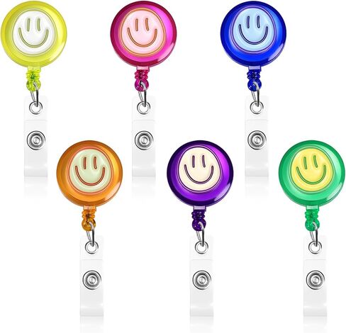 6Pcs Colorful Faces Badge Reel, Cute Work Badge Holder with Retractable Clip, Nurse Accessories Name Tag ID Clip Holder for Office School Hospital Teacher in Kuwait