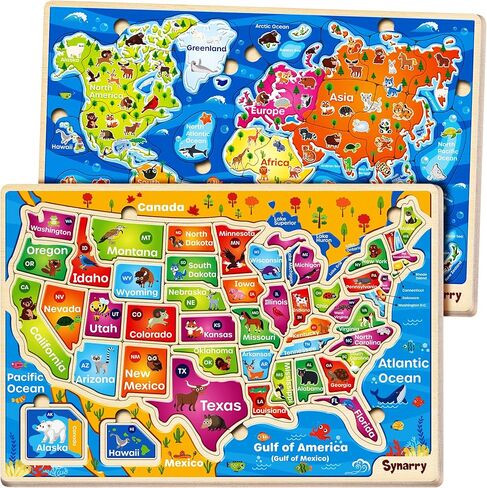 SYNARRY Large USA Wooden Puzzles for Kids Ages 3-5, Learning United States Map Puzles for Kids Ages 4-6, Wood Jigsaw Puzzles Educational Games Toys Gifts for Boys Girls Ages 3-8 in Saudi Arabia