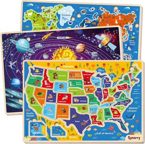 SYNARRY Large USA Wooden Puzzles for Kids Ages 3-5, Learning United States Map Puzles for Kids Ages 4-6, Wood Jigsaw Puzzles Educational Games Toys Gifts for Boys Girls Ages 3-8 in Saudi Arabia
