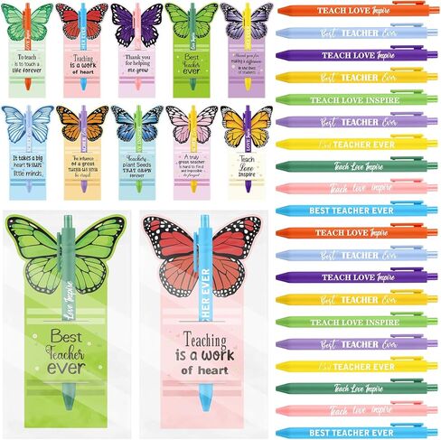 50 Set Teacher Appreciation Gift Bulk Inspirational Ballpoint Pens with Cards Motivational Flowerpot Shaped Cards Thank You Teacher Gift for Teacher School Office Supplies in Kuwait