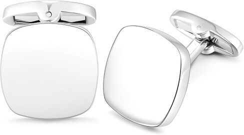 HONEY BEAR Square Cufflinks for Mens Business Wedding Gift, Brushed Silver in Kuwait