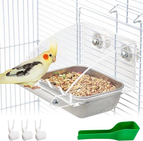 BNOSDM BIRD FEREER for DISTING مع فولاذ مقاوم للصدأ الطعام والمياه وعاء الأطباق الببغاء أكريليك مع حامل جثم مضاد للانزلاق للبغاء ، الكوكاتيل ، طائر الحب ، الكناري ، فينش ، conure ، cockatoo ، حمامة in Kuwait