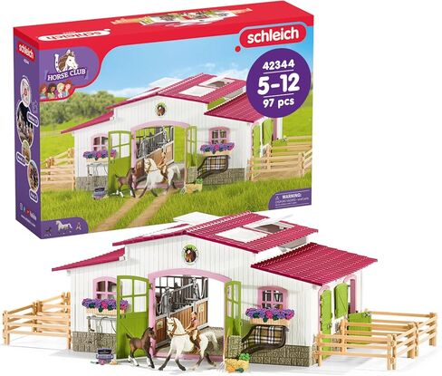Schleich Horse Club - 60PC Little Horseshoe Open Stable Playset - with 2 Horse Figurines, Action Figure, Stable and Accessories - Toy Horses for Girls and Boys - Kids Ages 5+ | 42703 in Kuwait