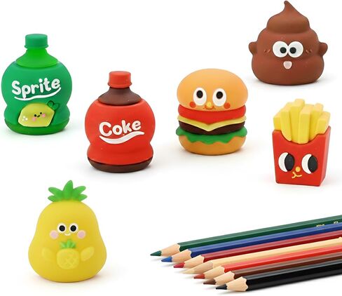 6 PCS Cute Pencil Sharpeners for Kids, Handheld Pencil Sharpener Small, Fun Colored Pencil Sharpener for Kids Party Favors, Kawaii Stationary Gifts Mini School Office Supplies (Style 1) in Kuwait