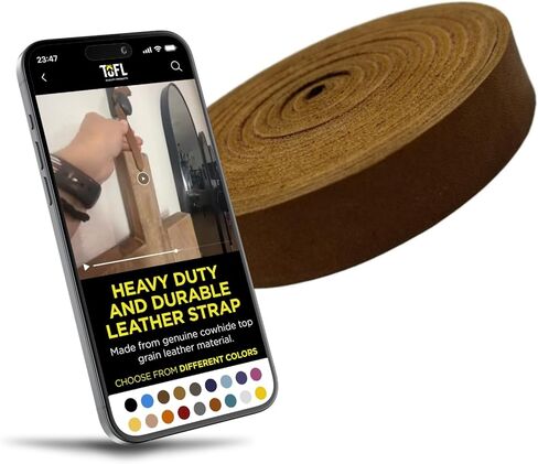 TOFL Genuine Top-Grain Leather Strap | 72 Inches Long | 5/8 Inch Wide | 1/16 Inch Thick (4-5 oz) | 1 Leather Strip for DIY Arts & Craft Projects, Clothing, Jewelry, Wrapping | Natural in Kuwait