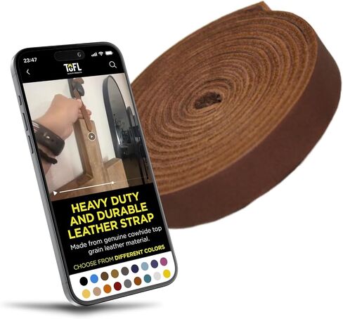 TOFL Genuine Top-Grain Leather Strap | 72 Inches Long | 5/8 Inch Wide | 1/16 Inch Thick (4-5 oz) | 1 Leather Strip for DIY Arts & Craft Projects, Clothing, Jewelry, Wrapping | Natural in Kuwait