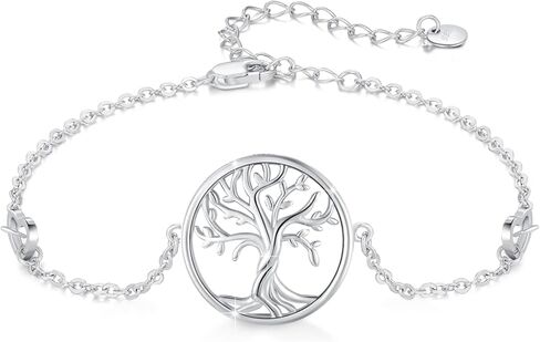 Triple Moon Goddess Bracelets,S925 Sterling Silver Amulet Wicca Tree of Life Chain Family Tree Bracelet Celestial Design with Lunar Phases for Women Pagan Amulet Magic Wicca Jewelry Valentine’s Day Gifts ﻿ in Kuwait