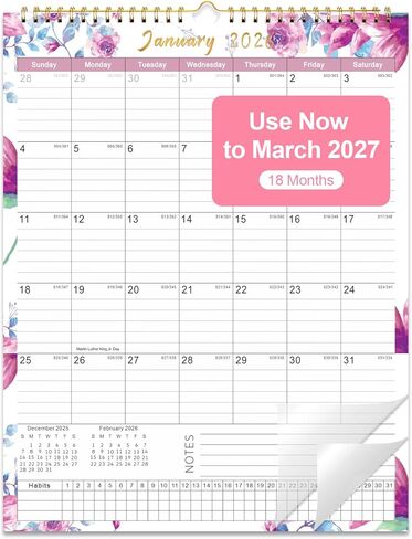 Gannyfer Wall Calendar 2025-2026, 18 Month Floral Calendar 2025 from July 2025 to December 2026, Hanging Spiral Bound Magnetic Fridge Desk Calendars 14" x 11", Perfect for Home School Office (3 Stickers Included) in Kuwait