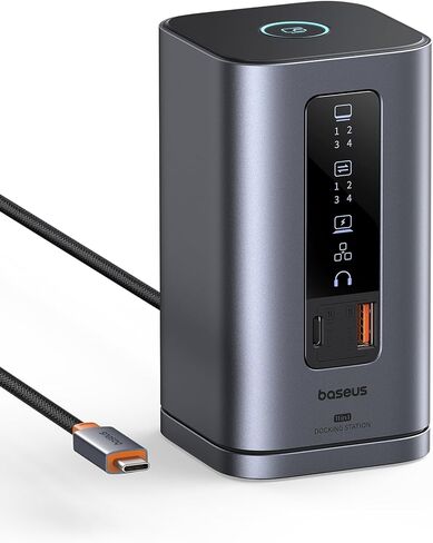 قاعدة إرساء Baseus USB C، HDMI 4K@60 هرتز، 10 جيجابت في الثانية USB C HUB 3 منافذ USB A/C، جيجابت إيثرنت، 100 وات PD، متوافقة مع iPhone 15/Dell/HP/Mac/iPad/Microsoft/Steam Deck والمزيد in Kuwait