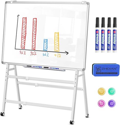 MUKUANG A-Frame Foldable Whiteboard Stand, Height and Width Adjustable, Mobile Stand with Wheels for All Heavy Duty Glass Blackboard, Chalkboard, Bulletin Board, Display Board, Drawing Board (Black) in Kuwait