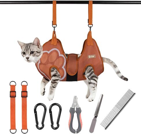 Paws n 'Cradle Dog Grooming Hammock Harness للكلاب والقطط - مجموعة كاملة مع تجهيزات الساق القابلة للتعديل ، مشط ، كليبرز الأظافر ، الملف ، حزام الفيلكرو ، أحزمة تعليق قابلة للتعديل وخطافات المفاجئة (متوسطة) in Saudi Arabia