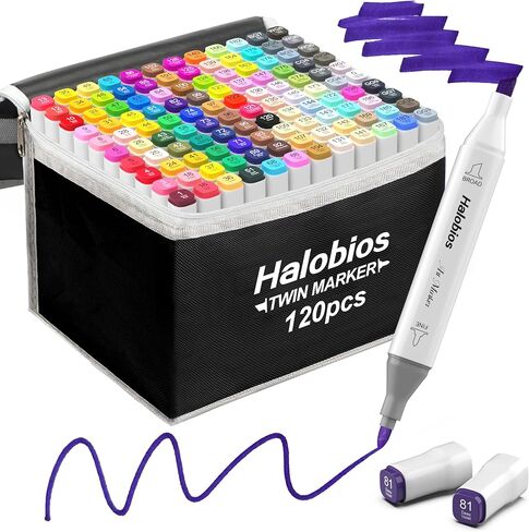 Alcohol Markers, 120 Colors Dual Tip Fine & Broad Drawing Markers Alcohol Marker Set with Case, Marker for Kids Adults Coloring Artists Drawing Sketching Card Making and Illustration in Kuwait