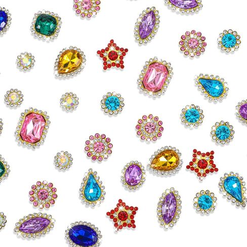 50 PCS Sew on Rhinestones, Mixed Shapes Crystals Glass Sew on Gems for Crafts, Mental Flatback Claw Gemstones, Sewing Rhinestones Embellishments for Jewelry Making Clothes Shoes Earring Belt Crafting in Saudi Arabia