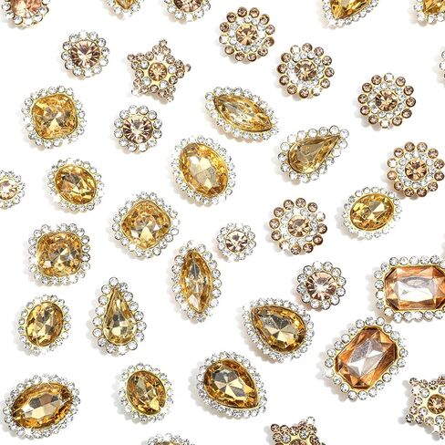 50 PCS Sew on Rhinestones, Mixed Shapes Crystals Glass Sew on Gems for Crafts, Mental Flatback Claw Gemstones, Sewing Rhinestones Embellishments for Jewelry Making Clothes Shoes Earring Belt Crafting in Saudi Arabia