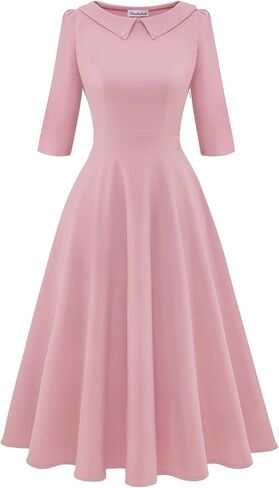 bbonlinedress المرأة خمر كوكتيل فستان رسمي الزفاف ضيف الكنيسة طويلة الأكمام بيتر بان الياقات سوينغ سوب سوينغ ميدي in Saudi Arabia