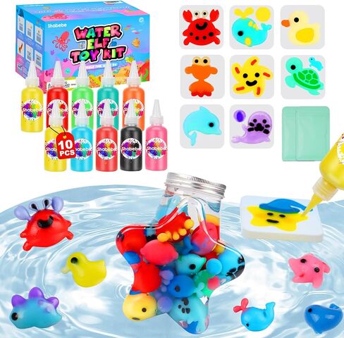 Magic Water Elf Toy Kit– 20 Magic Gels (2 Glow-in-The-Dark) & 18 Sea Creature Molds, DIY Aqua Fairy Water Gel Crafts Toy, Make Water Pets & Squishy Figures, Fun Birthday Gift for Kids Ages 3+ in Kuwait