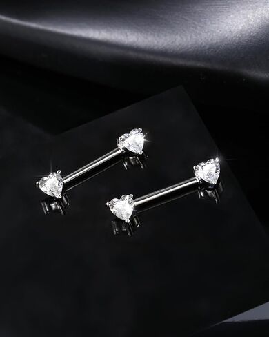 Jewseen 2pcs 925 Sterling Silver Nipple Rings for Women 14g Heart Nipple Nipple Jewelry CZ Rative Barbells Rings Nipple Nipple Jewelry Body Jewelry in Kuwait