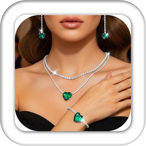 Aukmla نساء مجوهرات الزفاف الزفاف مجموعة الفضة الكريستال القلب قلادة قلادة حرك مجموعات سوار in Kuwait