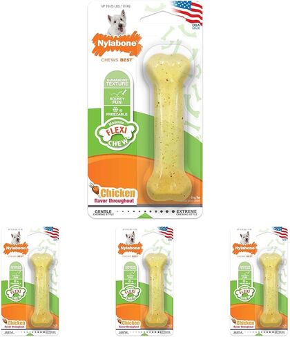 Nylabone Original Bone Flexi Chew Toy for Dogs, Dog Toys for Moderate Chewers, Chicken Flavor, Medium - Up to 35 lbs, 1 Count in Saudi Arabia