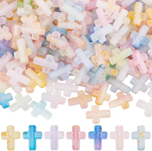 Sunnyclue 120pcs عبر الخرزات السائبة من الأكريليك عبر الخرزات الممتدة حلوى ملونة واضحة حبات صليب شفاف مقدس حبة المسبقة المهر in Saudi Arabia